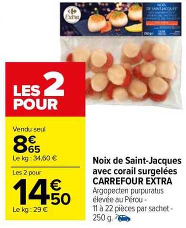 noix de saint-jacques avec corail surgelées carrefour extra
