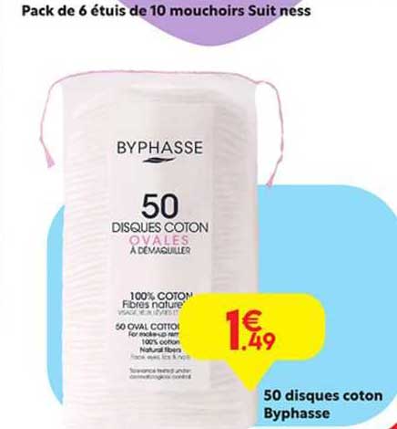pack de 6 étuis de 10 mouchoirs suit ness, 50 disques coton byphasse