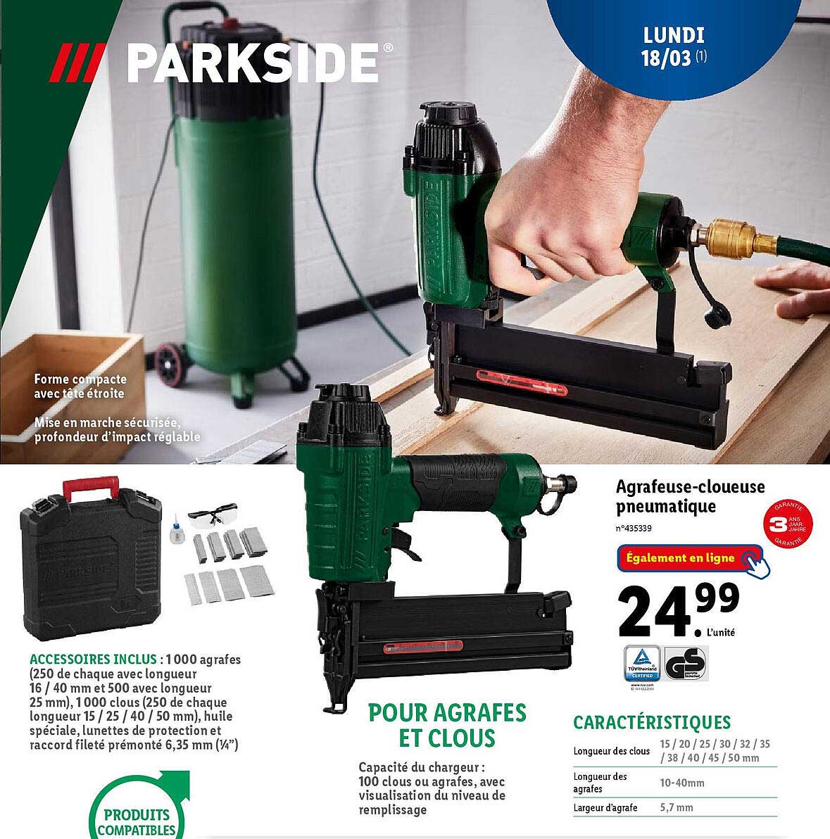 Parkside  Agrafeuse-cloueuse Pneumatique