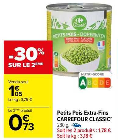 petits pois extra-fins carrefour classic