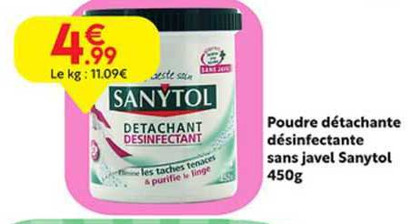 poudre détachante désinfectante sans javel sanytol 450g