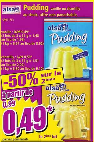 pudding vanille ou chantilly  alsa