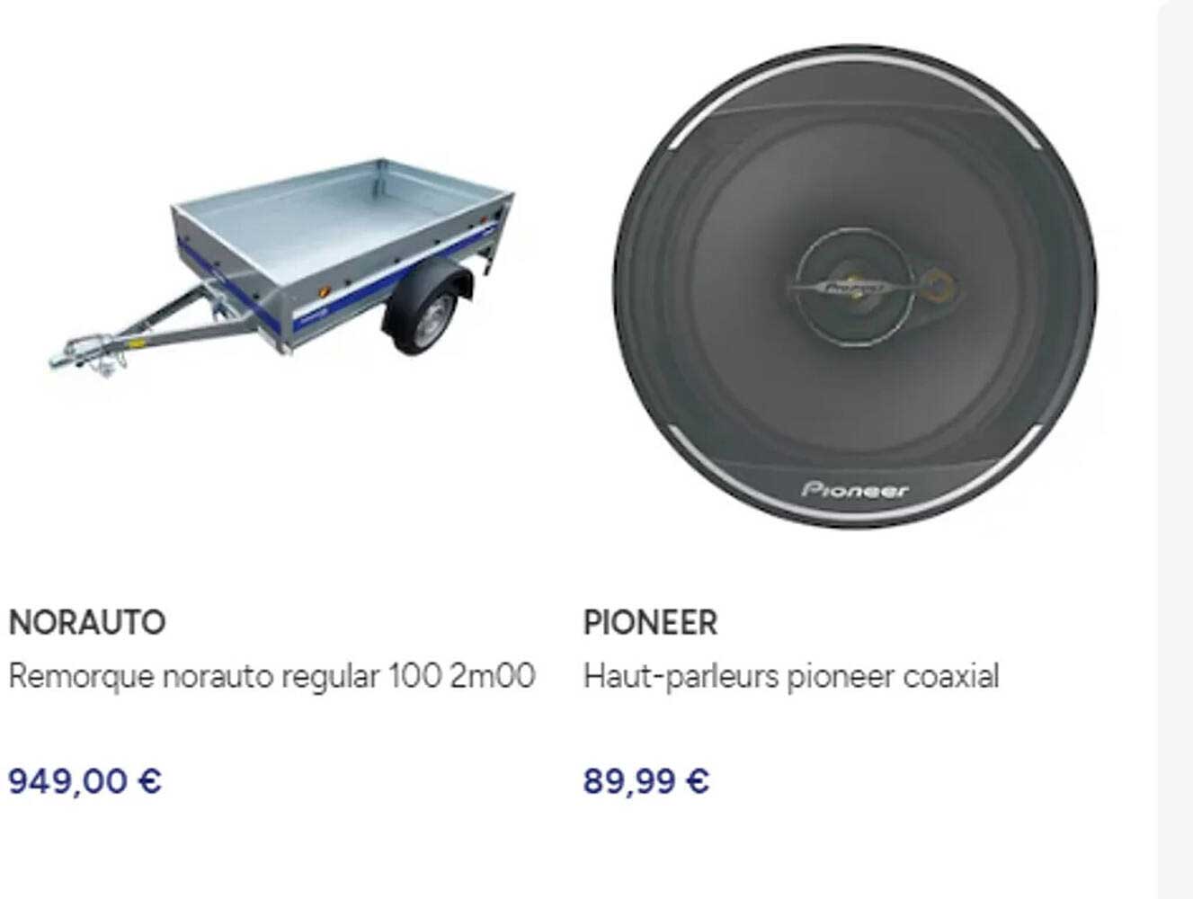 remorque norauto regular 100 2m00, haut-parleurs pioneer coaxial