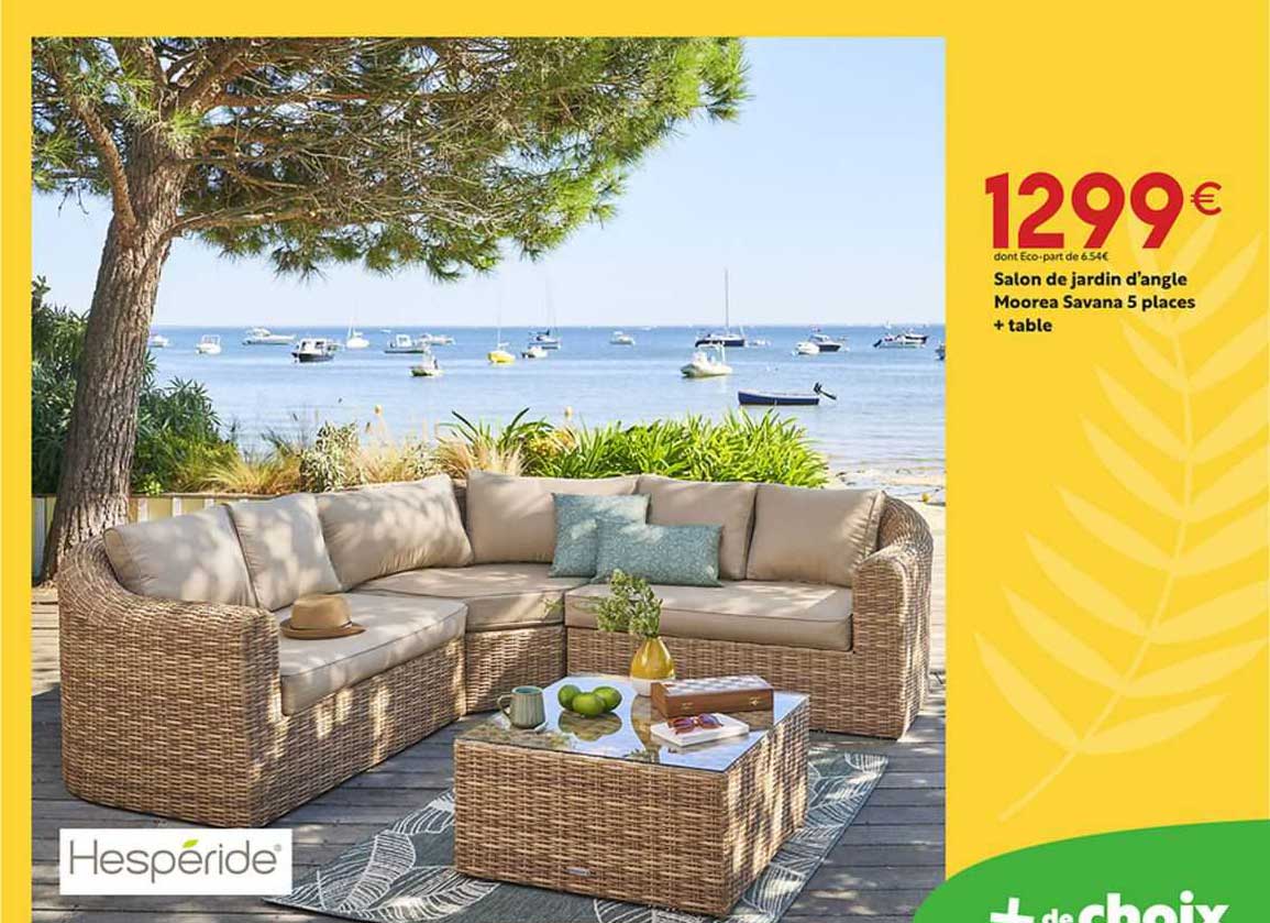 salon de jardin d'angle moorea savana 5 places + table