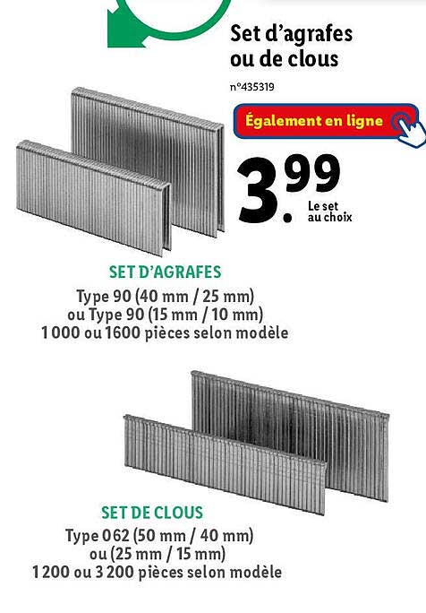 set d'agrafes ou de clous