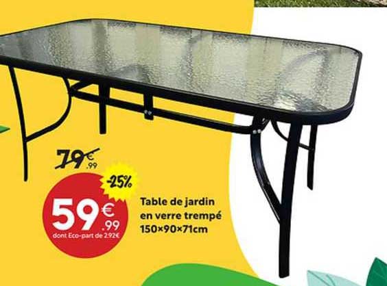 table de jardin en verre trempé 150x90x71cm
