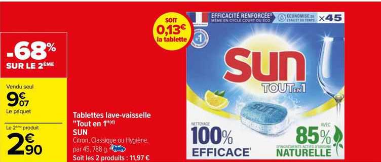 tablettes lave-vaisselle "tout en 1" sun