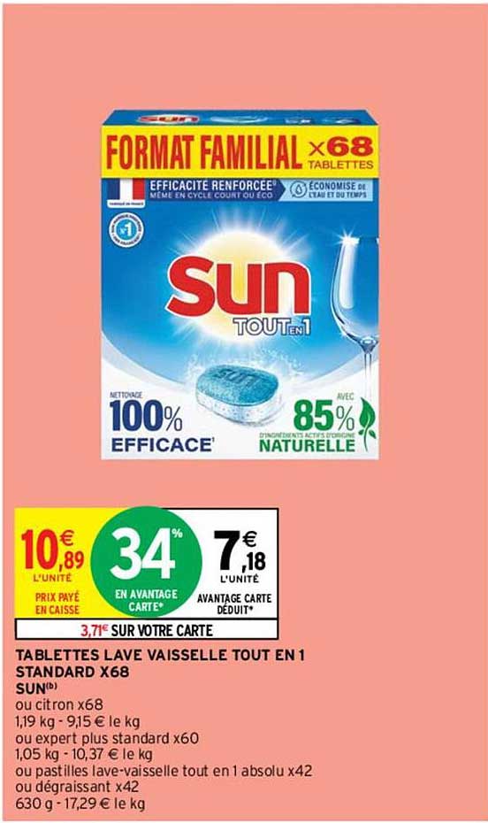 tablettes lave vaisselle tout en 1 standard x68 sun