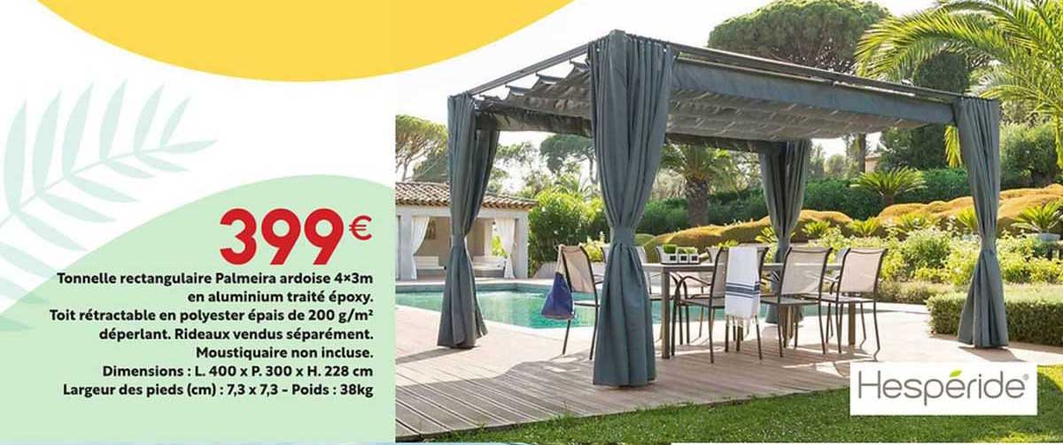 tonnelle rectangulaire palmeira ardoise 4 x 3 m en aluminium traité époxy