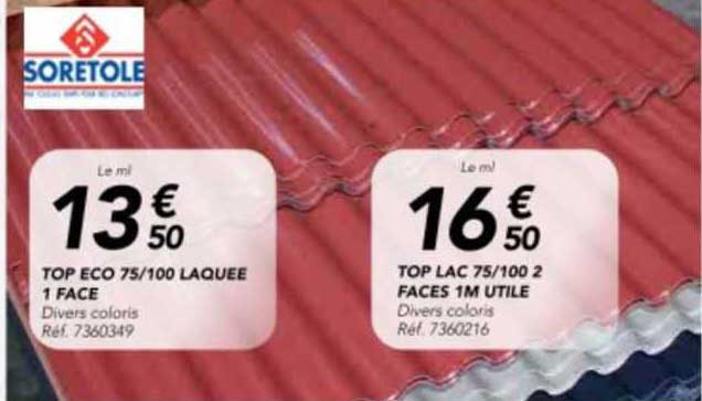 top éco 75 / 100 laquée 1 face, top lac 75 / 100 2 faces 1 m utile