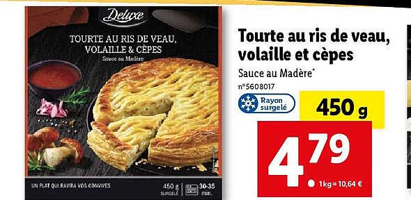 tourte au ris de veau, volaille et cèpes