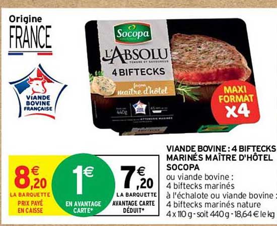 viande bovine : 4 biftecks marinés maître d'hôtel socopa