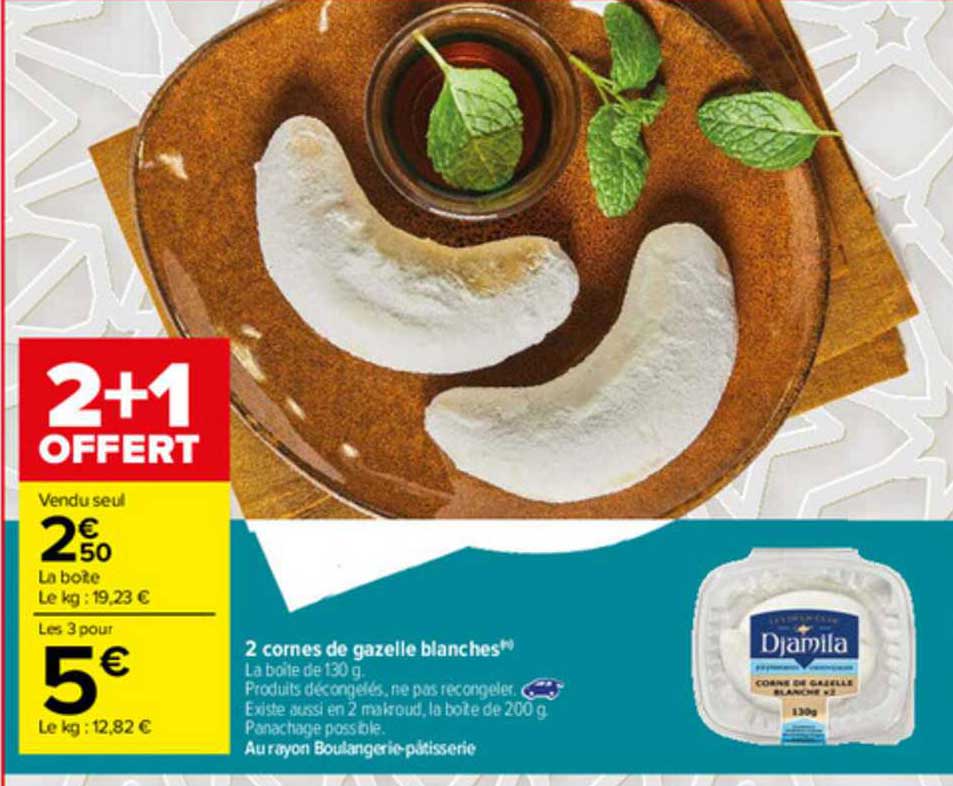 2 cornes de gazelle blanches 2+1 offert