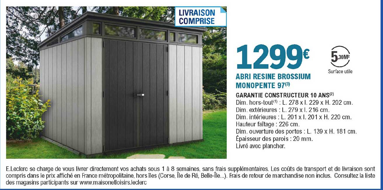 abri résine brossium monopente 97