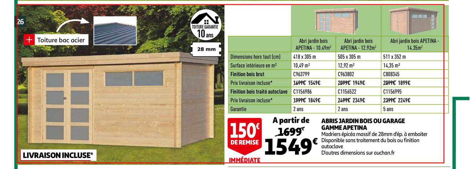 abris jardin bois ou garage gamme apetina