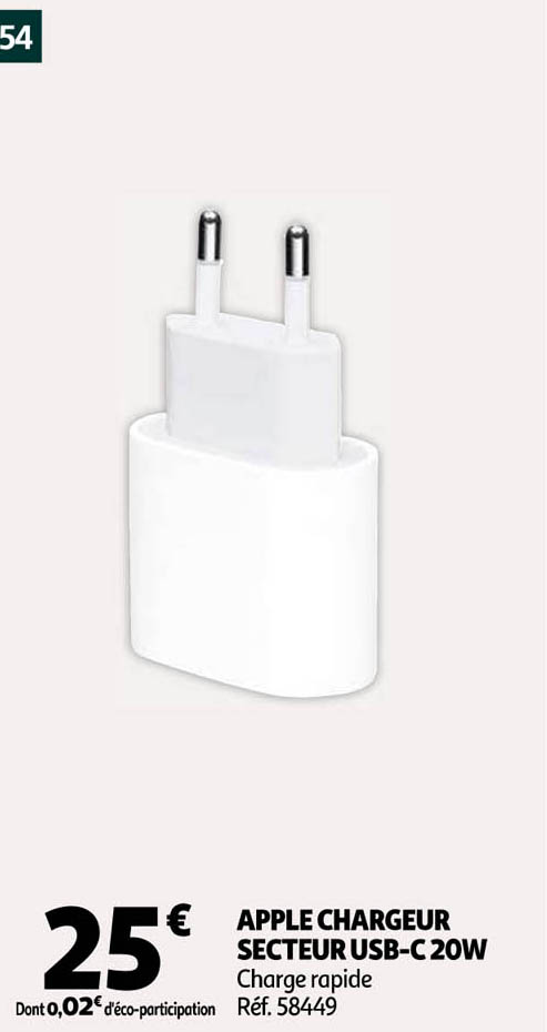 apple chargeur secteur usb-c 20 w