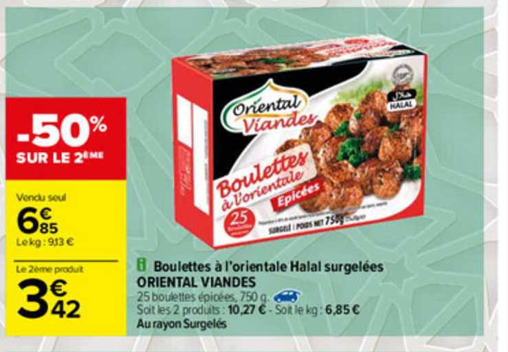 Boulettes à L'orientale Halal Surgelées Oriental Viandes -50% Sur Le 2ème