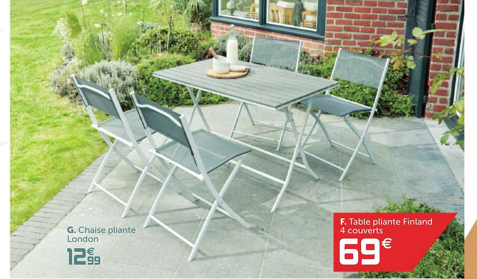 chaise pliante london, table pliante finland 4 couverts