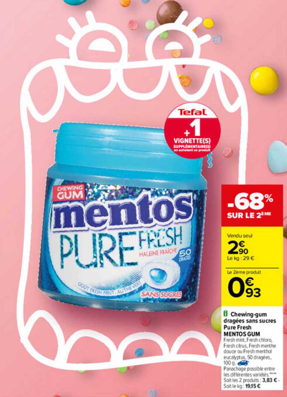 chewing-gum dragées sans sucres pure fresh mentos gum -68% sur le 2ème