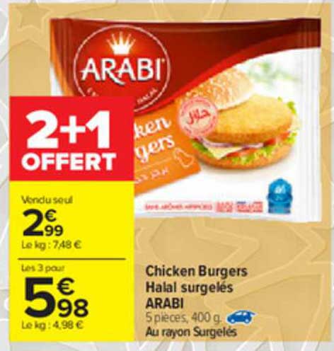 chicken burgers hala surgelés arabi 2+1 offert