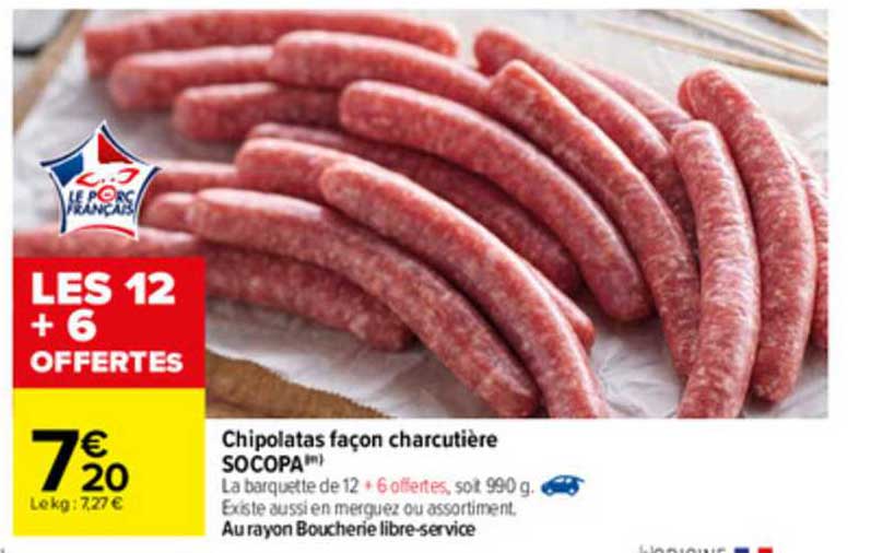 chipolatas façon charcutière socopa les 12 +6 offertes