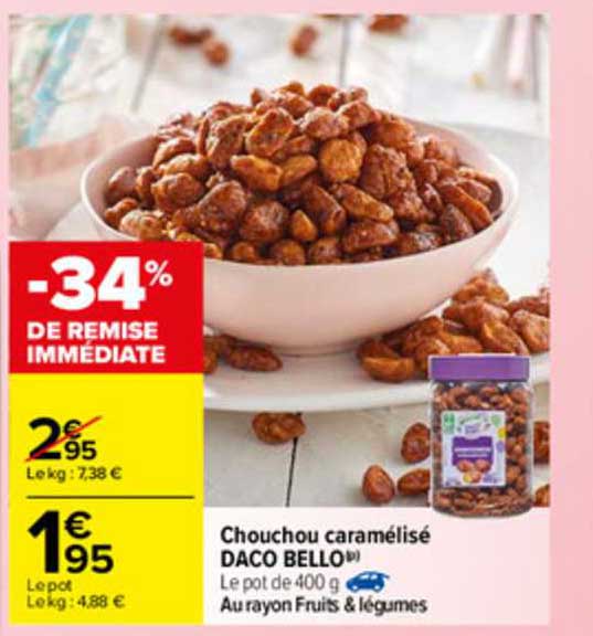 chouchou caramélisé daco bello -34% de remise immédiate