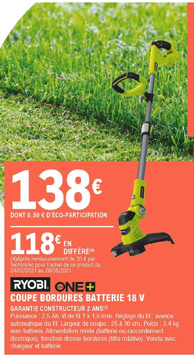 coupe bordures batterie 18 v ryobi