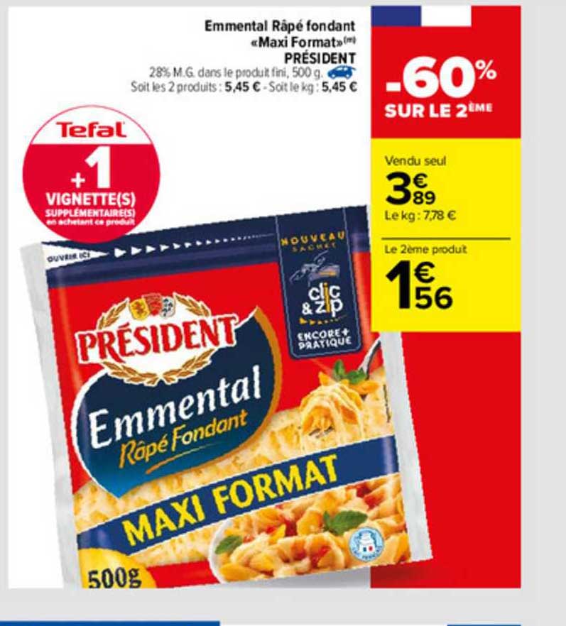 Emmental Râpé Fondant «maxi Format» Président -60% Sur Le 2ème