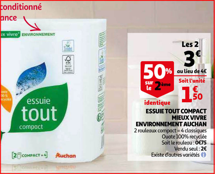 essuie tout compact mieux vivre environnement auchan