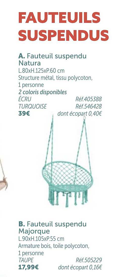 fauteuil suspendu natura, fauteuil suspendu majorque