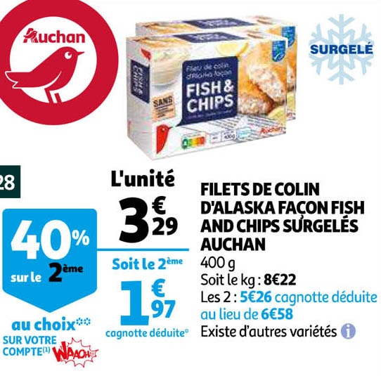 filets de colin d'alaska façon fish and chips surgelés auchan
