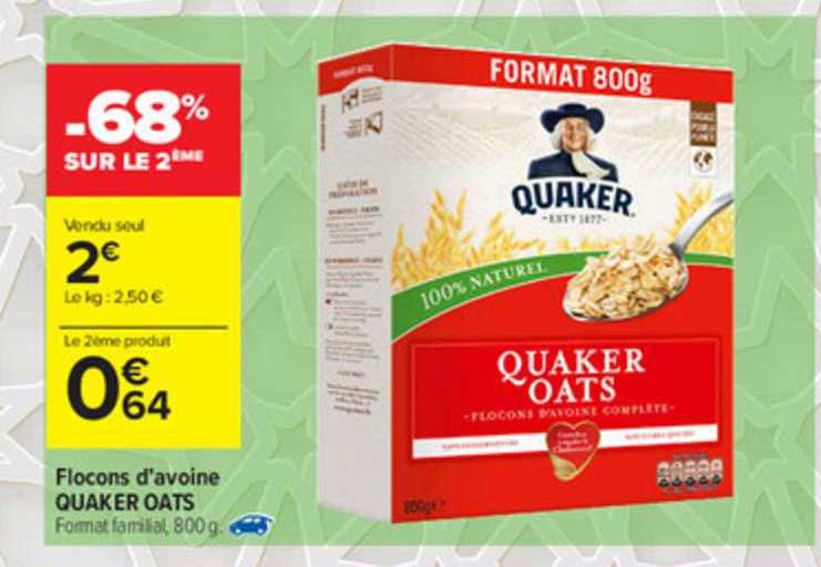 flocons d'avoine quaker oats -68% sur le 2ème