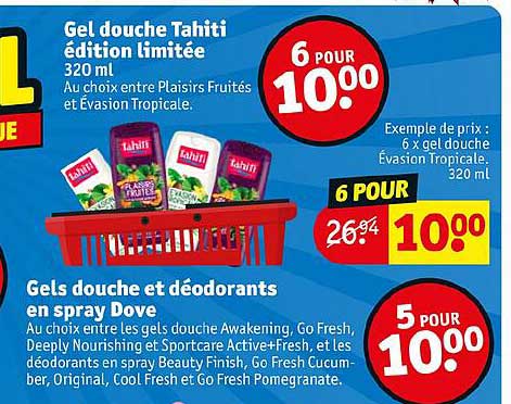 gel douche tahiti édition limité, gels douche et déodorants en spray dove