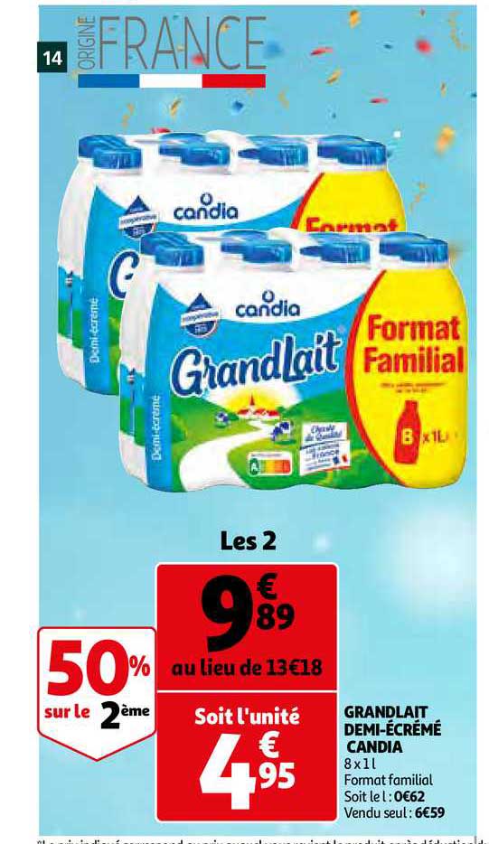 grandlait demi-écrémé candia