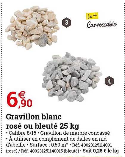 gravillon blanc rosé ou bleuté 25 kg