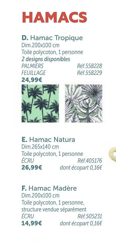 hamac tropique, hamac natura, hamac madère