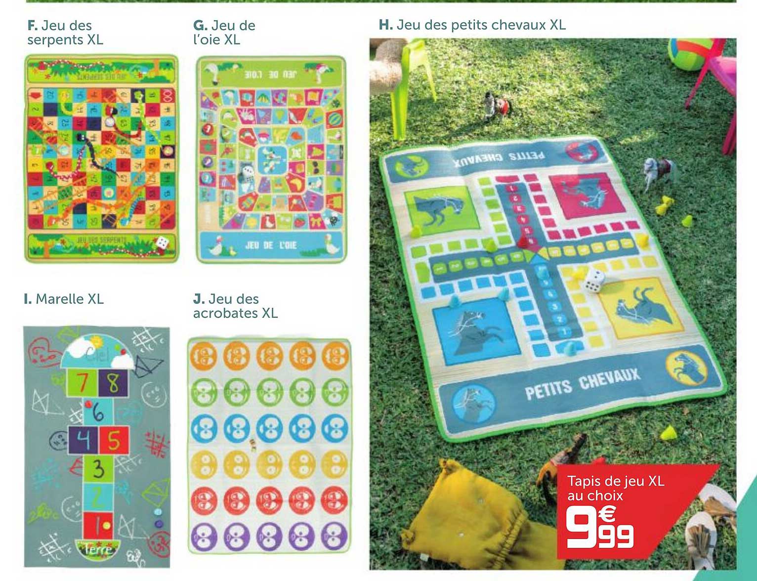 jeu des serpents xl, jeu de l'oie xl, marelle xl, jeu des acrobates xl, jeu des petits chevaux xl