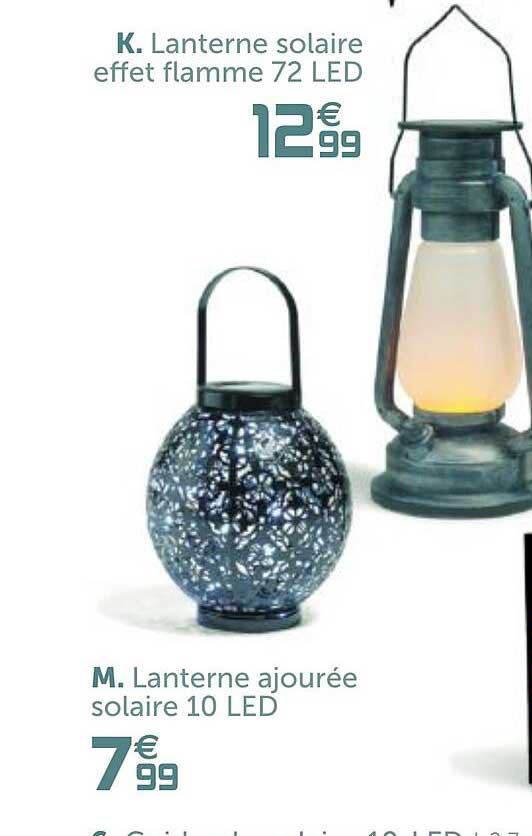 lanterne solaire effet flamme 72 led, lanterne ajourée solaire 10 led