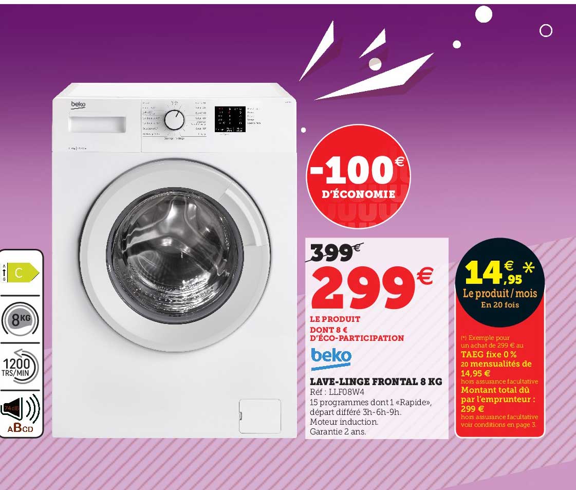 lave-linge frontal 8 kg beko