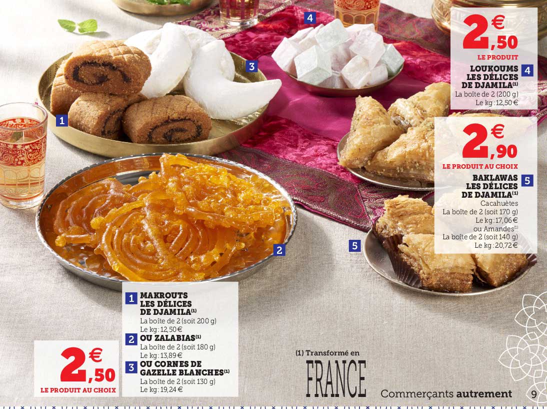 makrouts les délices de djamila ou zalabias, ou cornes de gazelle blanches, loukoums les délices de djamila, baklawas les délices de djamila