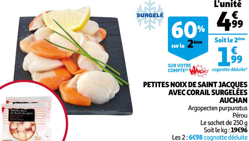 petites noix de saint jacques avec corail surgelées auchan