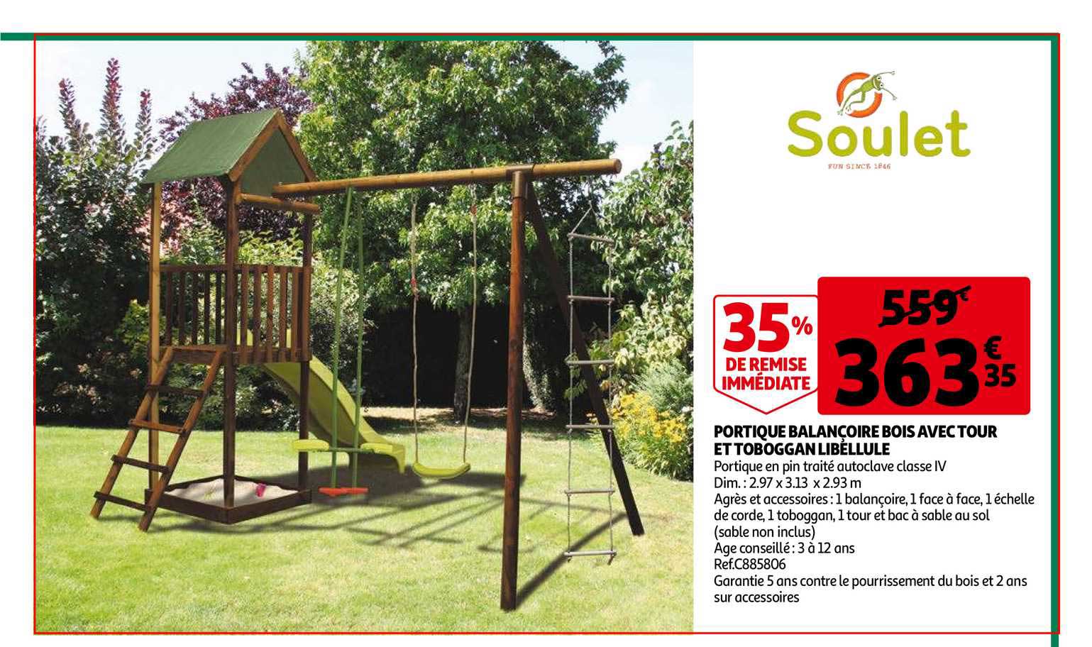 portique balançoire bois avec tour et toboggan libéllule