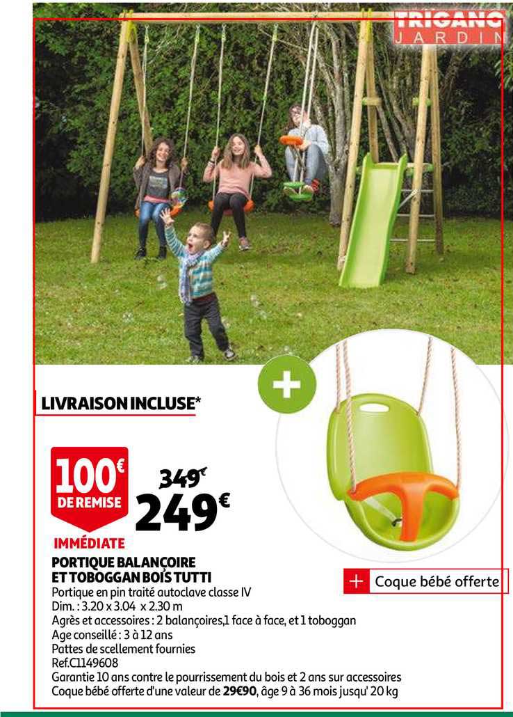 portique balançoire et toboggan bois tutti