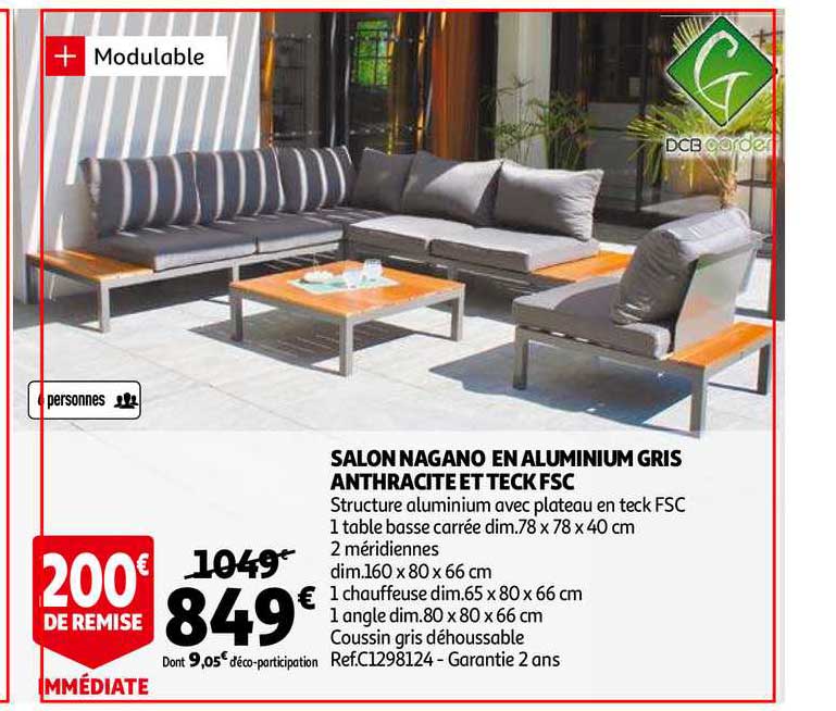 salon nagano en aluminium gris anthracite et teck fsc