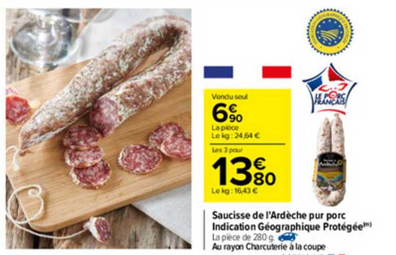 saucisse de l'ardèche pur porc indication géographique protégée