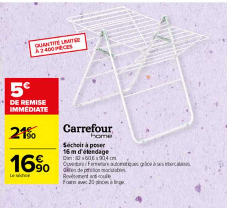 séchoir à poser 16 m d'étendage carrefour home