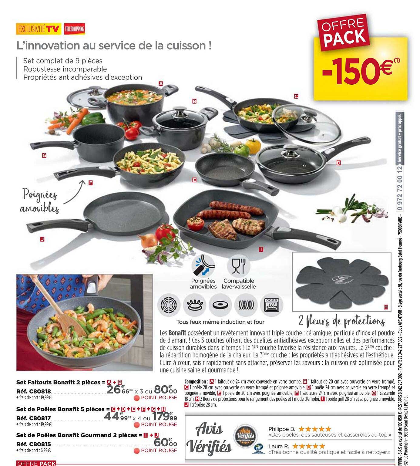 set faitouts bonafit 2 pièces, set de poêles bonafit 5 pièces, set de poêles bonafit gourmand 2 pièces