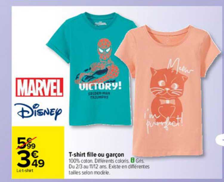 t-shirt fille ou garçon marvel disney