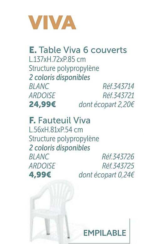 Table Viva 6 Couverts, Fauteuil Viva