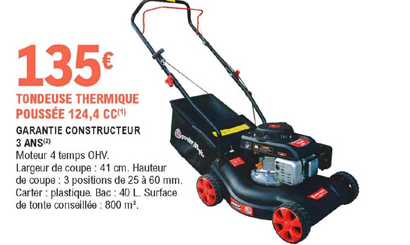 tondeuse thermique poussée 124,4 cc